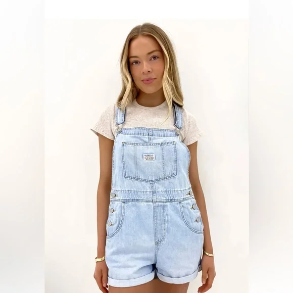 Levi's Shortalls Short Overalls- Light Wash, Size: Large - Picture 3 of 14